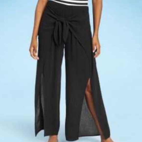 Kona Sol || tie front black cover up pants - Picture 1 of 8